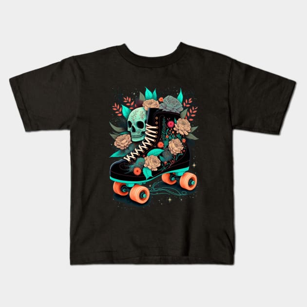 Memento Mori Roller Skate Kids T-Shirt by Cute Occult